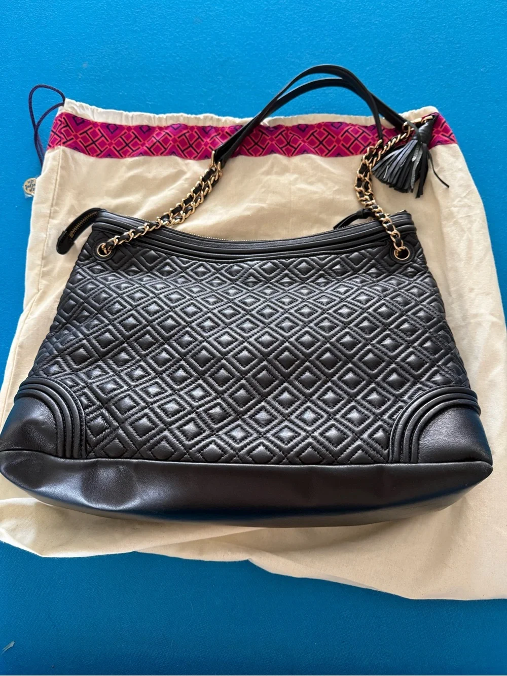Tory Burch Fleming Black Quilted Leather